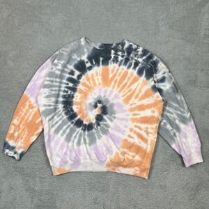 Aeropostale Womens Medium Tie Dye Spiral Crewneck Sweatshirt‎ Orange Purple Grey